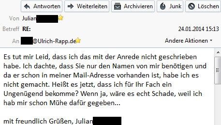 Email ohne Anrede Email ohne Anrede