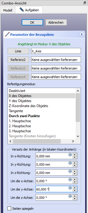 Parameter für Bezugslinien PartDesign - Line Parameter