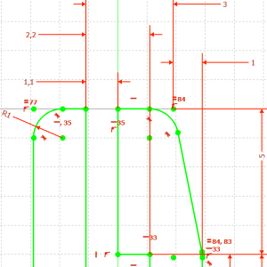 Skizze des Verbinders mit Radien Screenshot der Skizze des Verbinders mit Radien