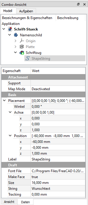 Eigenschaften eines Shape String Screenshot Eigenschaften eines Shape String