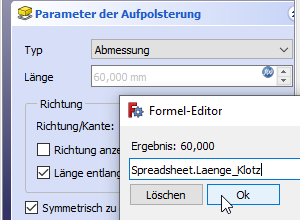 Längeneingabe bei der Extrusion Screenshot Extrusion Längeneingabe