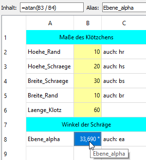 Formel mit Arctan Screenshot Formel mit Arctan