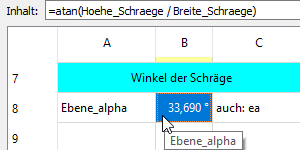 Formel mit Arctan Screenshot Formel mit Arctan