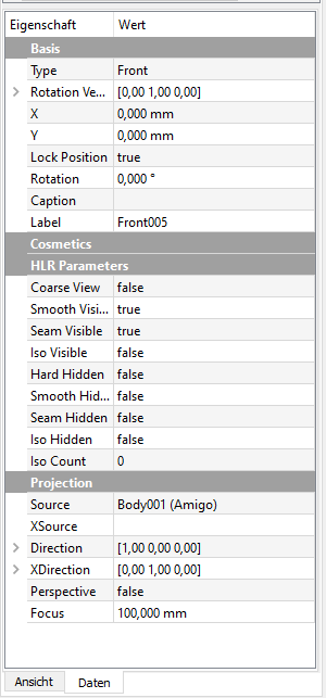 Eigenschaften einer Ansicht in TechDraw Screenshot der Eigenschaften einer Ansicht