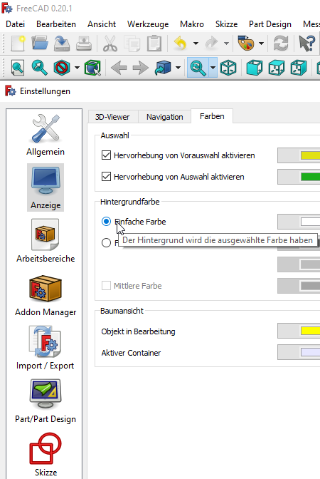 FreeCAD-Einstellungen Screenshot Einstellungen