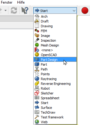 Aufklappmenu Arbeitsbereiche Screenshot des Aufklappmenus Arbeitsbereiche