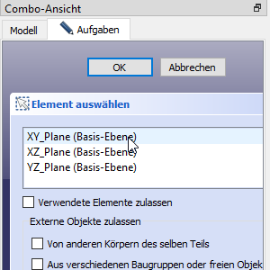 Ebenenauswahl für neue Skizze Ebenenauswahl für neue Skizze