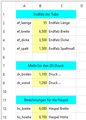 Maßtabelle Screenshot Maßtabelle