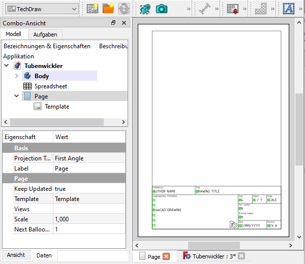 Leeres Zeichenblatt Screenshot TechDraw