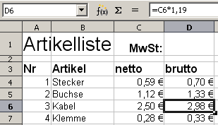 Formel mit relativer Adressierung Screenshot
