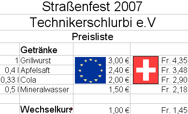 Übung Preisliste Screenshot