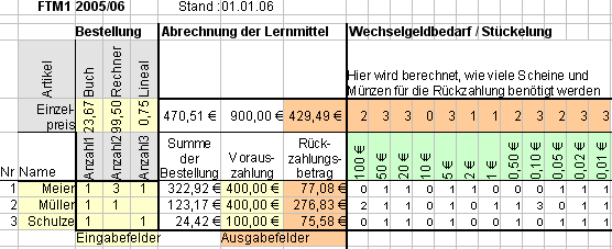Übung Sammelbestellung Screenshot