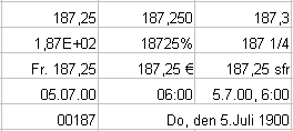 Übung Zahlenformate Screenshot