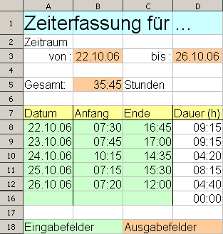 Übung Zeiterfassung Screenshot