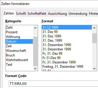 Datumsformat einstellen formatieren Screenshot