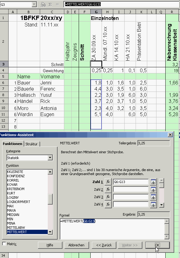 Formeln mit dem Funktionsassistent eingeben Animation