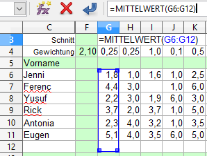 Formel in der Rechenleiste bearbeiten Screenshot