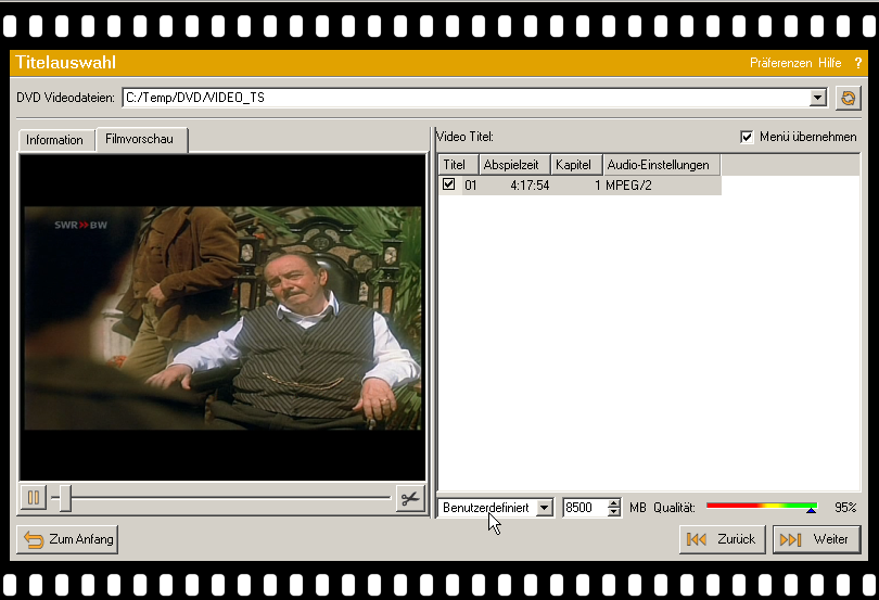 Einstellung für 2-lagige Rohlinge bei CloneDVD Screenshot des Programmes CloneDVD