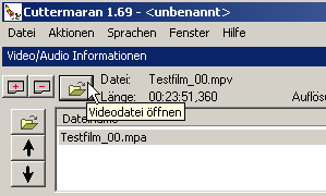 Videodatei öffnen in Cuttermaran Screenshot:Videodatei öffnen in Cuttermaran