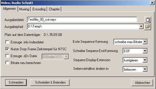 Allgemeine Schnitteinstellungen beim Cuttermaran Screenshot:Allgemeine Schnitteinstellungen beim Cuttermaran