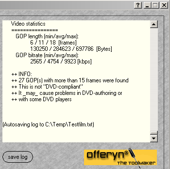 Bericht nach dem Demuxen bei PVAStrumento Screenshot:Bericht nach dem Demuxen bei PVAStrumento