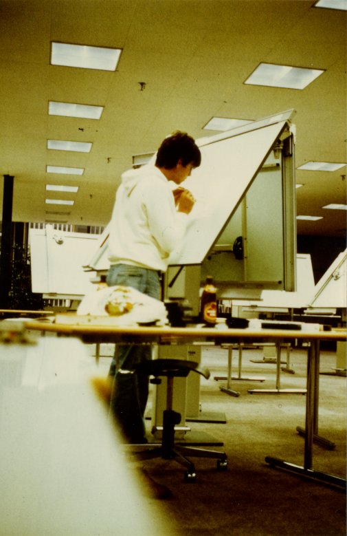 U. Rapp am Zeichenbrett, ca. 1978, HSBw Hamburg Foto des Webseitenbetreibers am Zeichenbrett